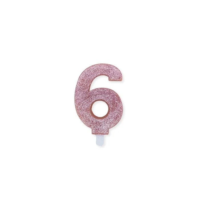 Big Party Candelina Numero 6 Cera Sweety Rose Gold Glitter