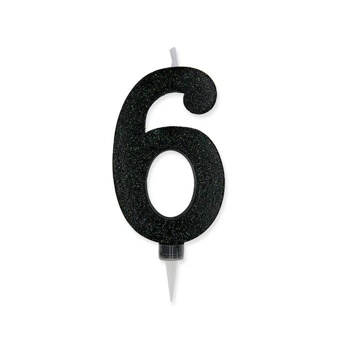 Big Party Candelina Numero 6 Max Cera Sweety Nero Glitter