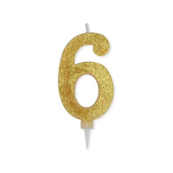 Big Party Candelina Numero 6 Max Cera Sweety Oro Glitter