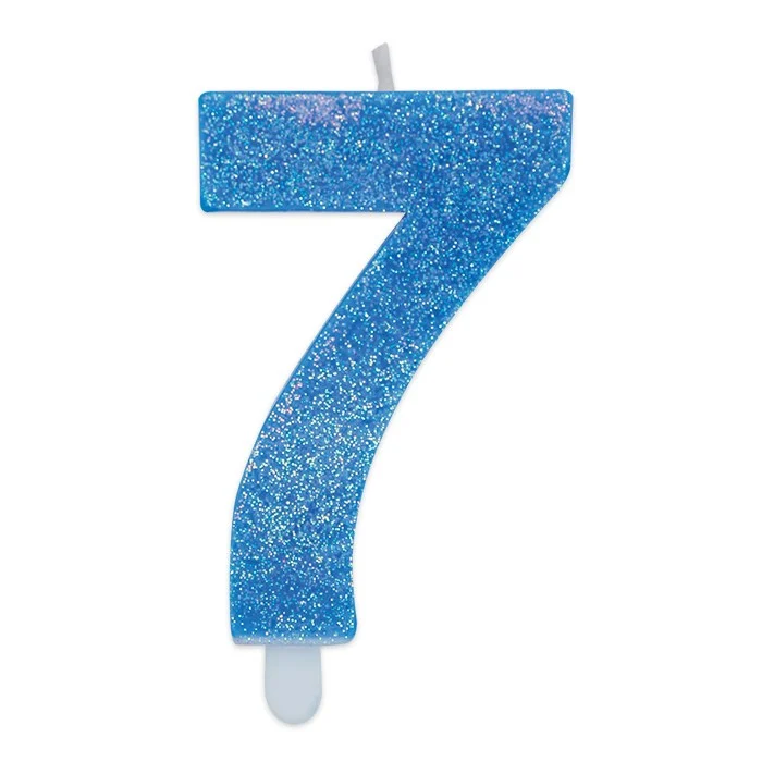 Big Party Candelina Numero 7 Cera Sweety Celeste Glitter