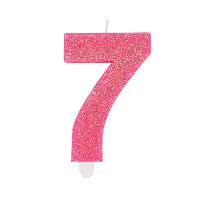 Big Party Candelina Numero 7 Cera Sweety Fuxia Glitter