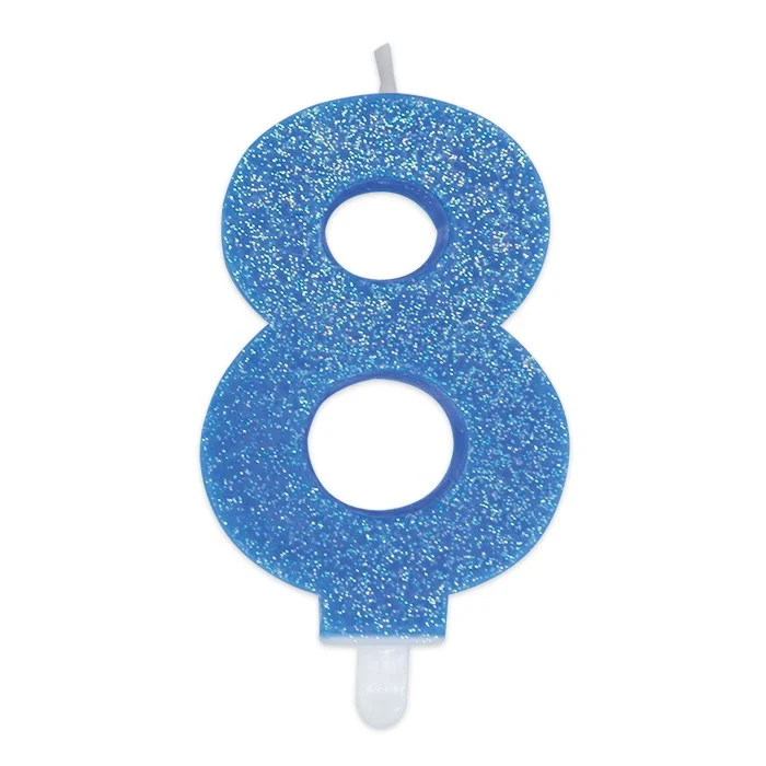 Big Party Candelina Numero 8 Cera Sweety Celeste Glitter