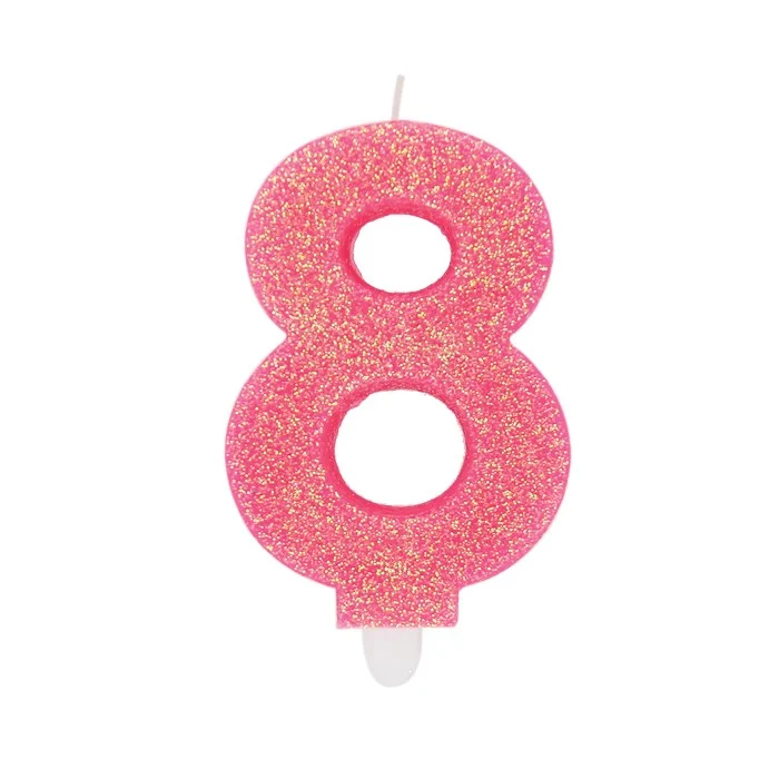 Big Party Candelina Numero 8 Cera Sweety Fuxia Glitter