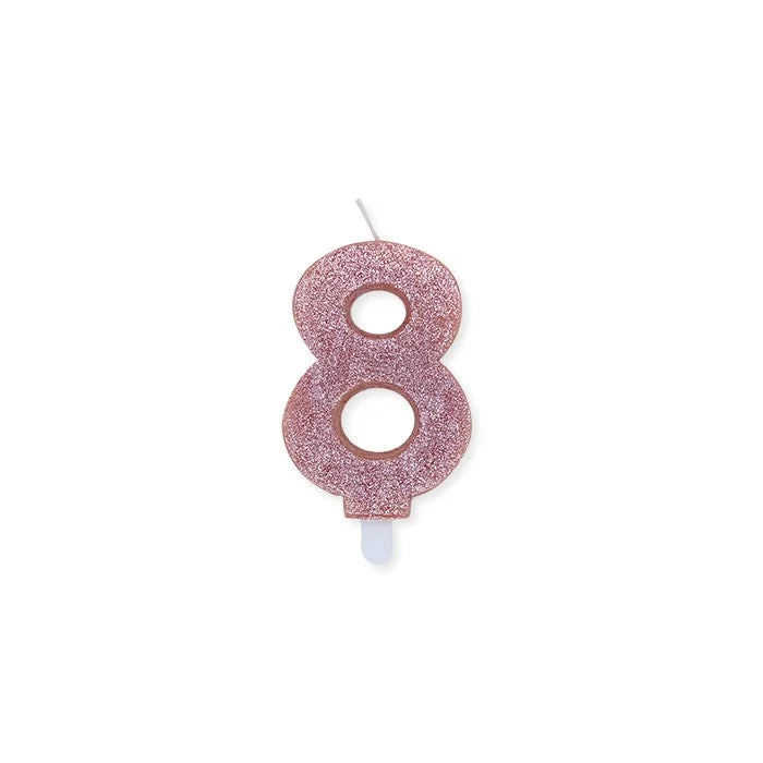 Big Party Candelina Numero 8 Cera Sweety Rose Gold Glitter