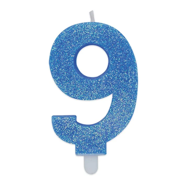 Big Party Candelina Numero 9 Cera Sweety Celeste Glitter