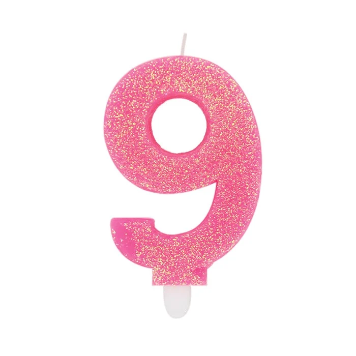 Big Party Candelina Numero 9 Cera Sweety Fuxia Glitter