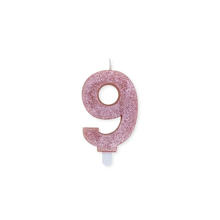 Big Party Candelina Numero 9 Cera Sweety Rose Gold Glitter