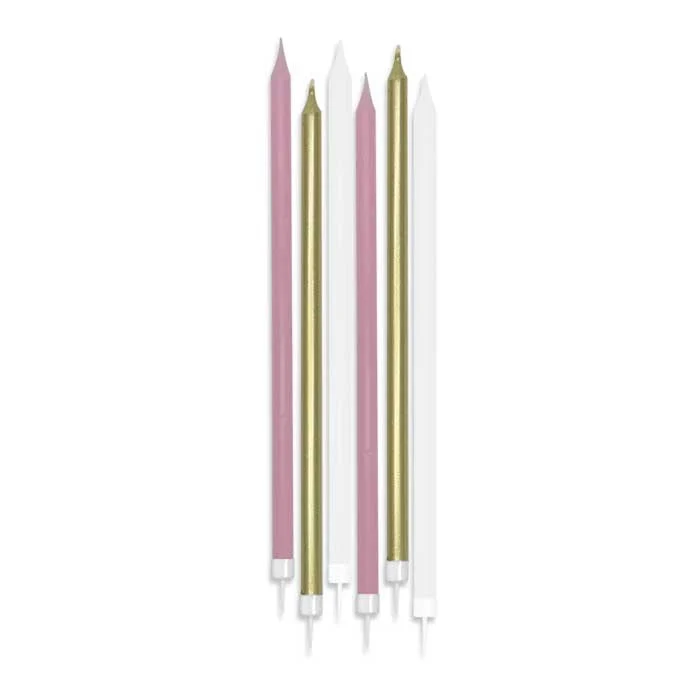 Big Party Candeline Matite Special Chic Rosa L 15 Cm 6 Pz + Supporto