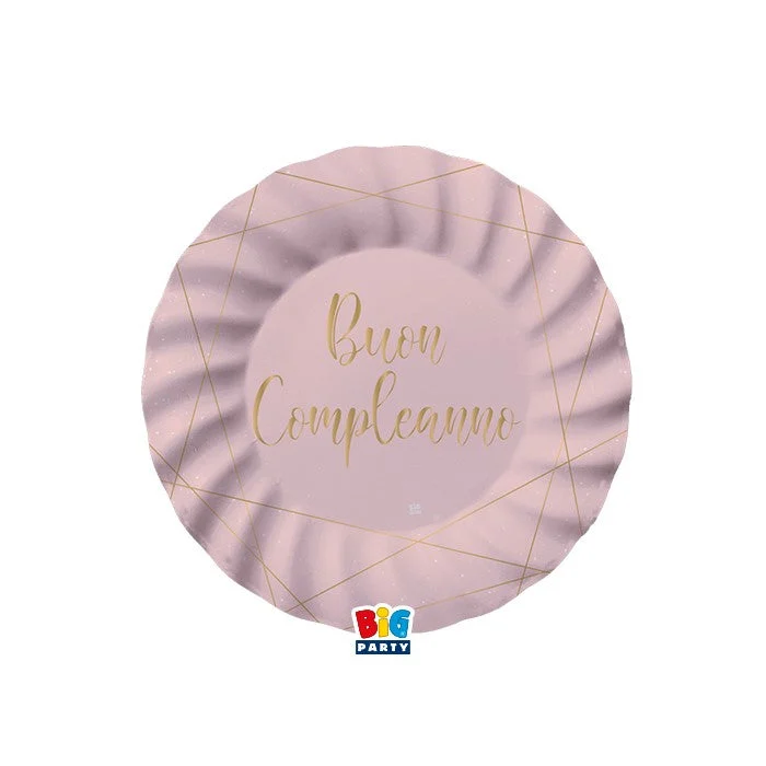 Big Party Piatti Buon Compleanno Rosa D 20 Cm 8 Pz