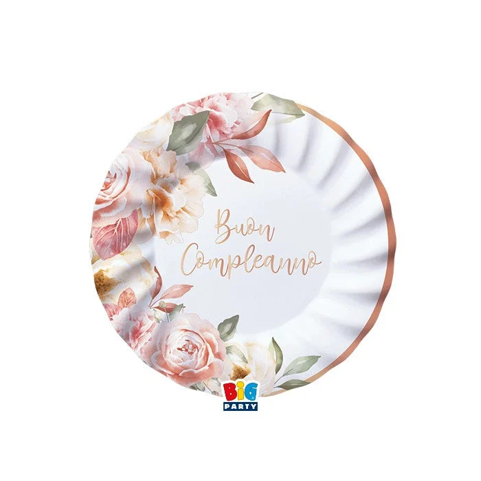 Big Party Piatti Buon Compleanno Rose Gold D 20 Cm 8 Pz