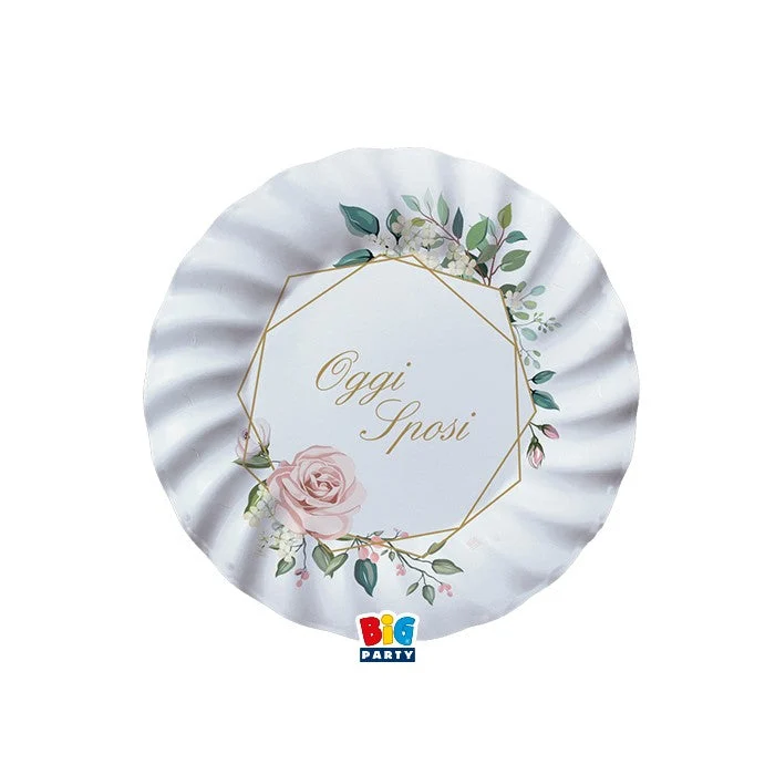 Big Party Piatti Sposi Floral Geometric D 20 Cm 8 Pz