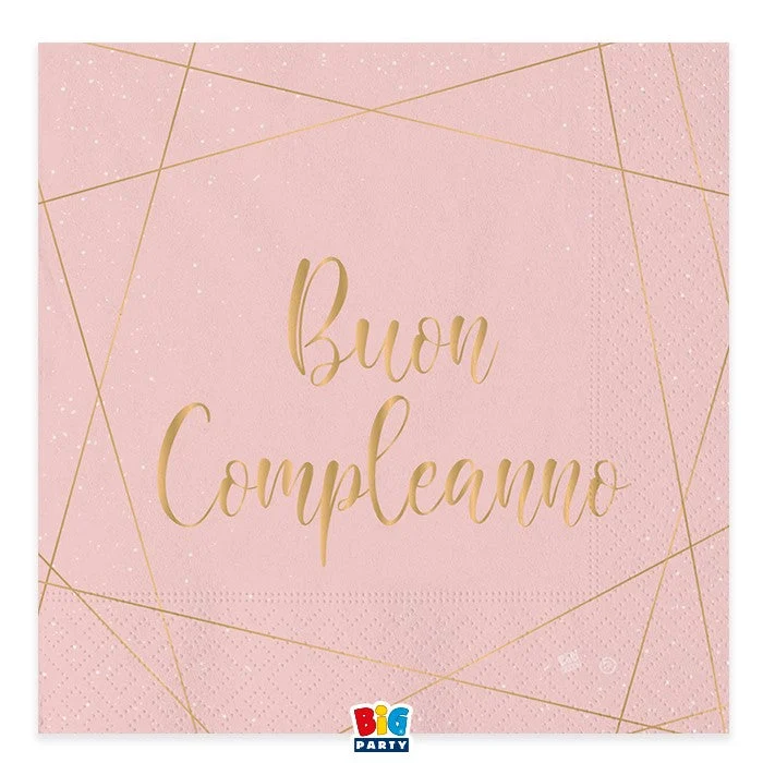 Big Party Tovaglioli Buon Compleanno Rose 33 x 33 Cm 20 Pz