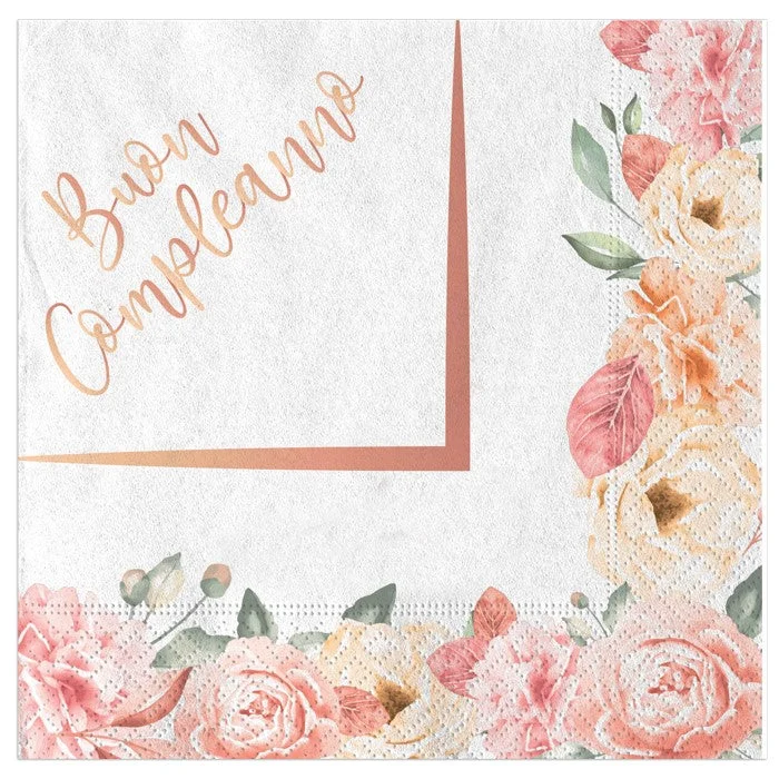 Big Party Tovaglioli Buon Compleanno Rose Gold 33 x 33 Cm 20 Pz