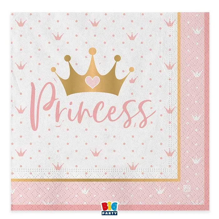 Big Party Tovaglioli Princess Crown 33 x 33 Cm Rosa Oro 20 Pz