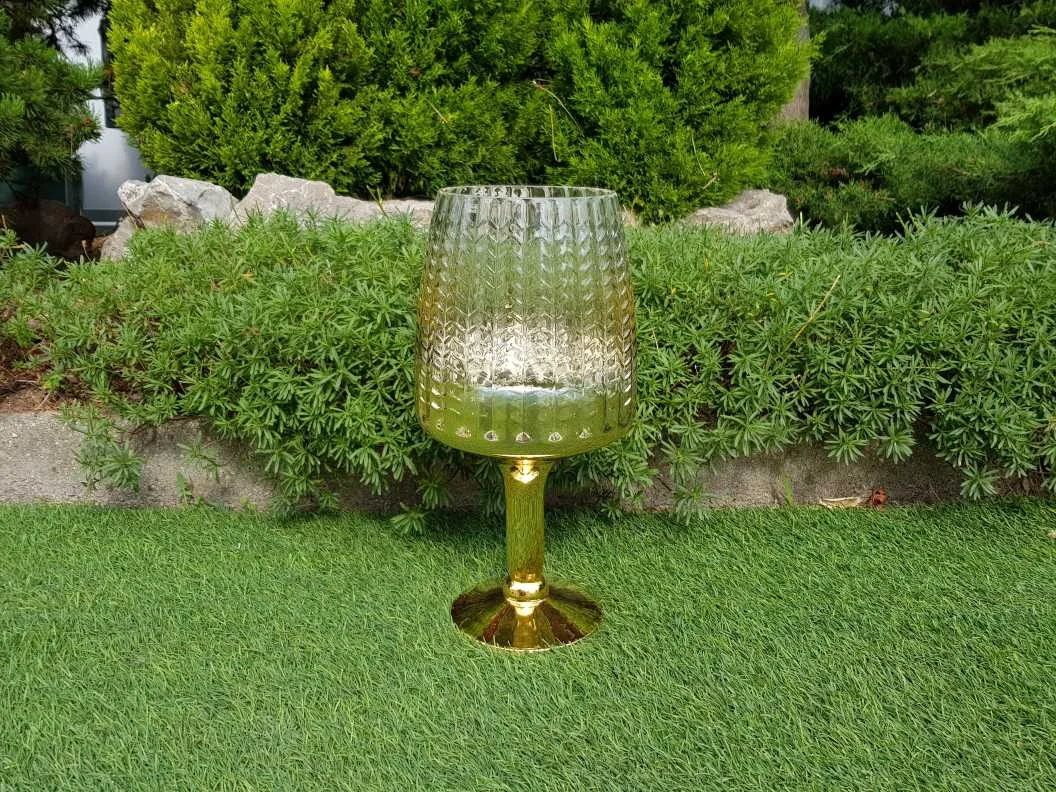 BONTURI CASA HOME DECORATION Calice Style 40 Clear Gold H 40 Cm 14,8 / 20 Cm Vetro