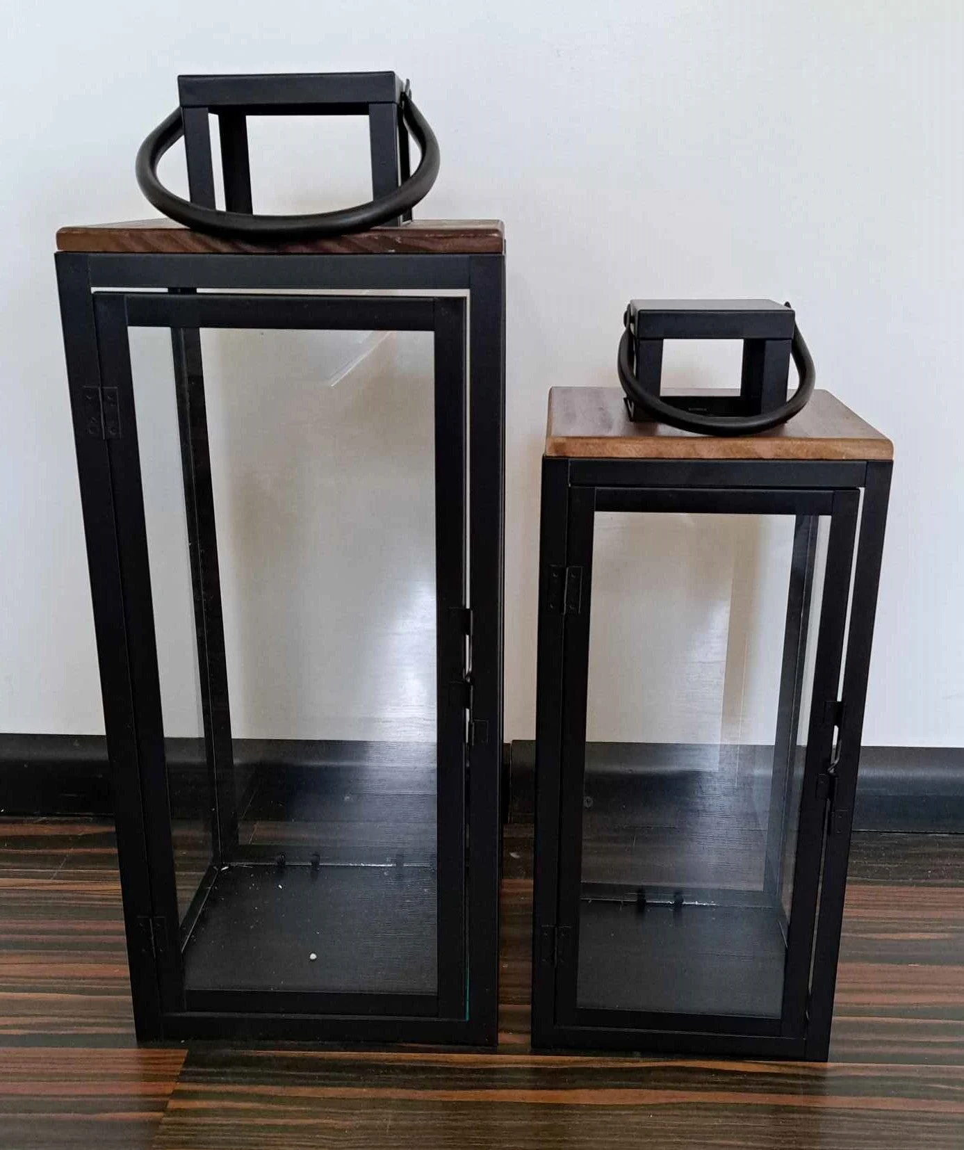 BONTURI CASA HOME DECORATION Lanterna Set 2 Pz  Metallo Legno 16 x 16 x 45 Cm 20 x 20 x 50 Cm Black