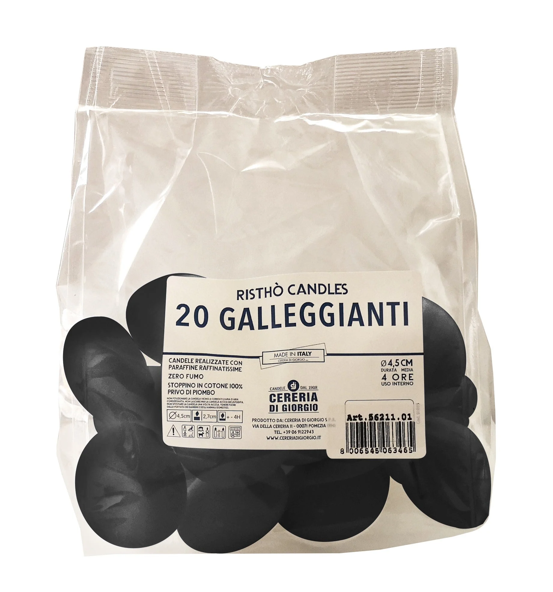 Cereria Di Giorgio Candele Galleggianti Ø 4,5 cm H. 2,7 cm (20 pz) - Nero