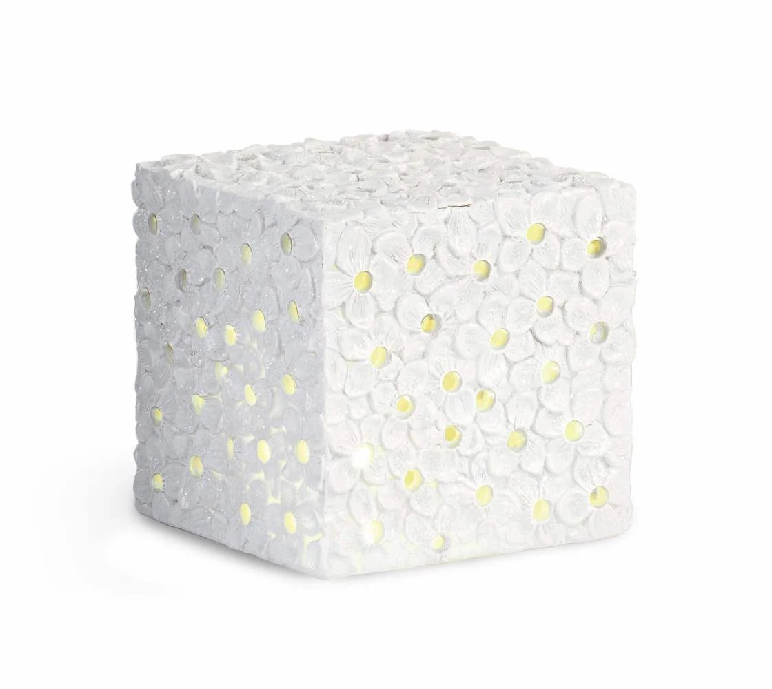 Cupido&Co. Cubo Bianco con Fiori e Led 100 x 100 x 100 Mm con Scatola