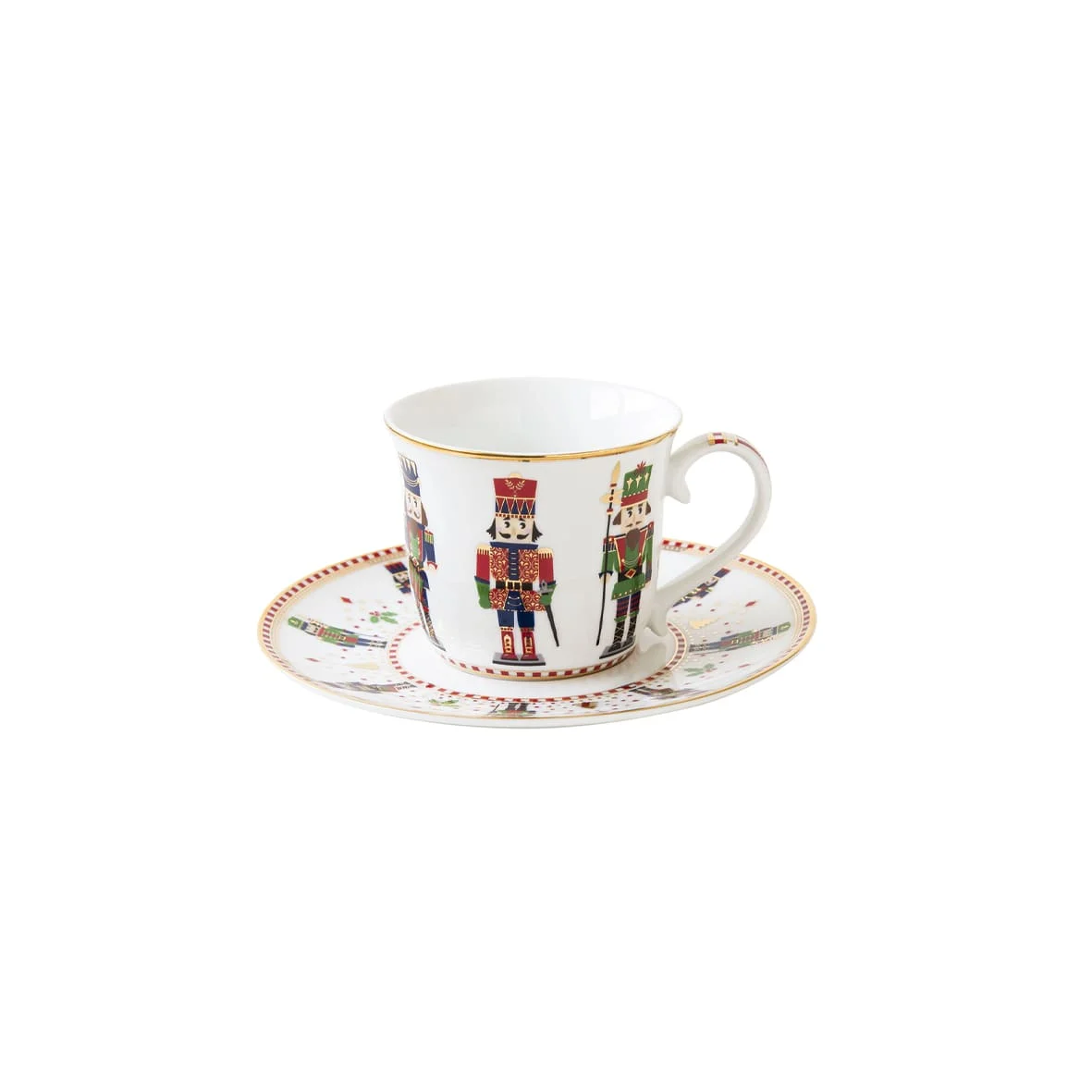 EasyLife Tazza The Nutcracker 200 Ml con Piattino Soldatini Bianca Rossa