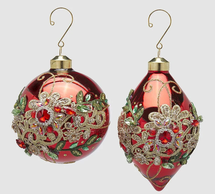 EDG Enzo De Gasperi Addobbo Natale Palla Fuso Flower H 13 Cm D 10 Cm Red Gold 1 Pz