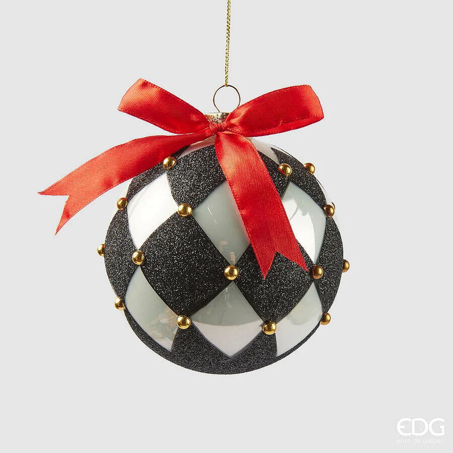 EDG Enzo De Gasperi Addobbo Natale Palla Scacchi Vetro D 10 Cm White Black  1 Pz