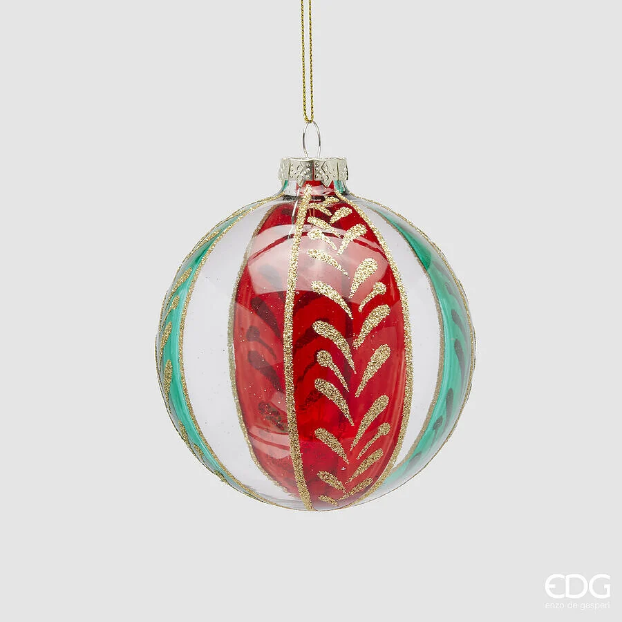 EDG Enzo De Gasperi Addobbo Natale Palla Spicchi Vetro D 10 Cm Green Red 1 Pz