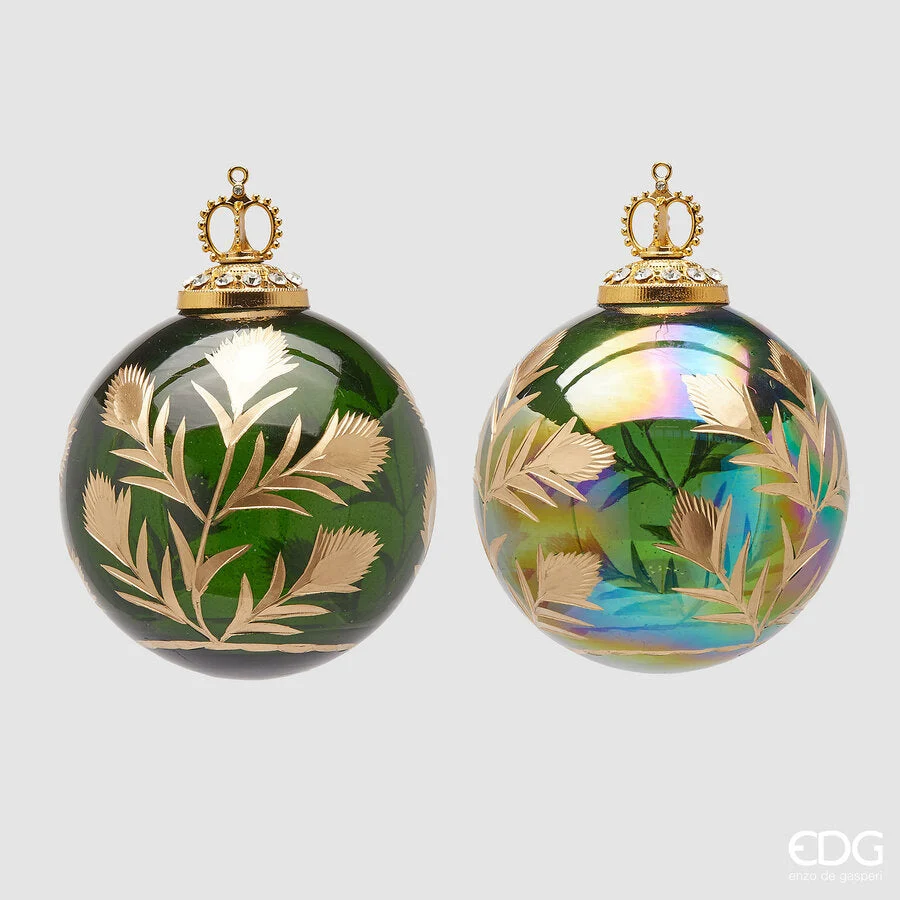 EDG Enzo De Gasperi Addobbo Natale Palla Vetro Fiori D 10 Cm Green Gold 1 Pz