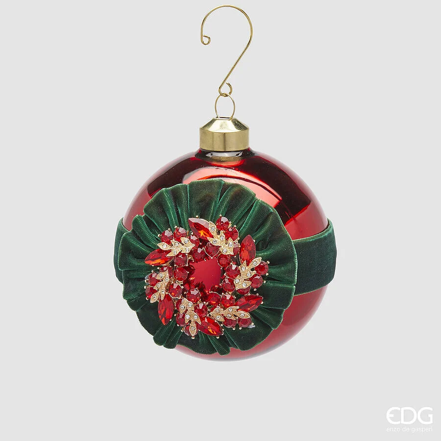 EDG Enzo De Gasperi Addobbo Natale Palla Vetro Gemme D 10 Cm Red 1 Pz
