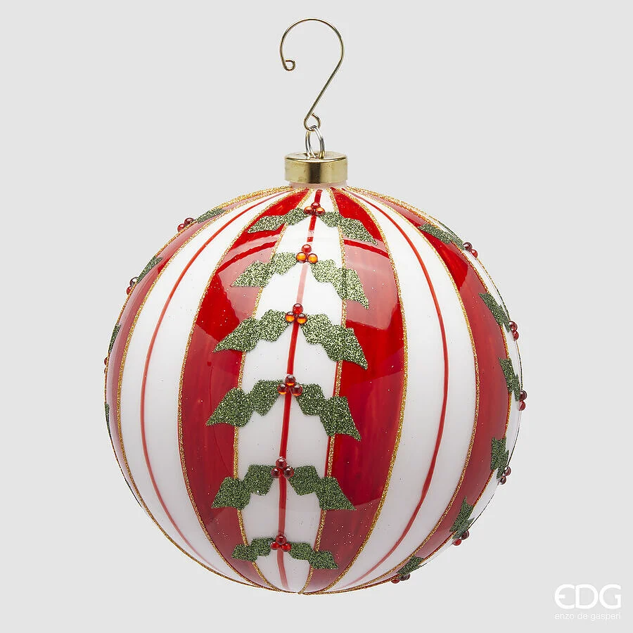 EDG Enzo De Gasperi Addobbo Natale Palla Vetro Righe D 15 Cm Green Red 1 Pz