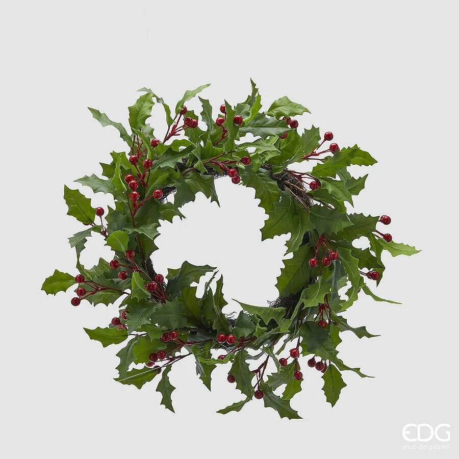 EDG Enzo De Gasperi Corona Natale Agrifoglio Bacche  D 50 Cm Verde Rosso