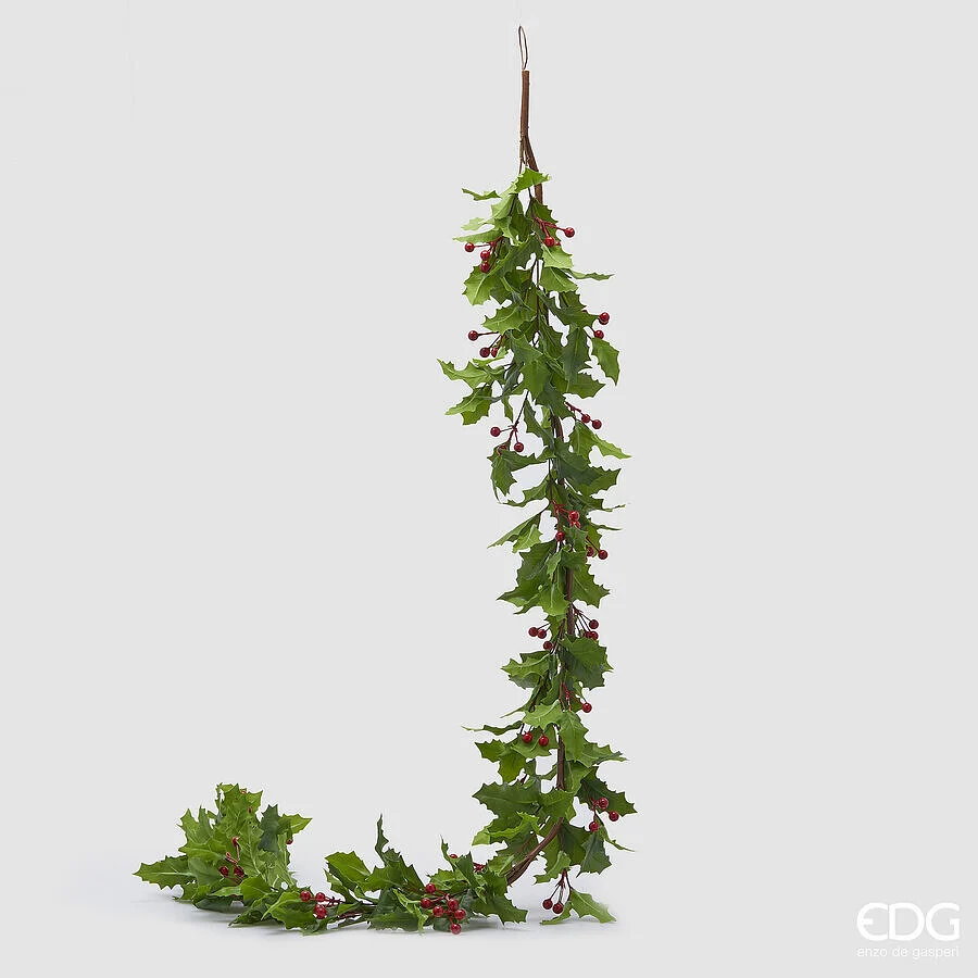 EDG Enzo De Gasperi Festone Natale Agrifoglio Bacche H 185 Cm Verde Rosso