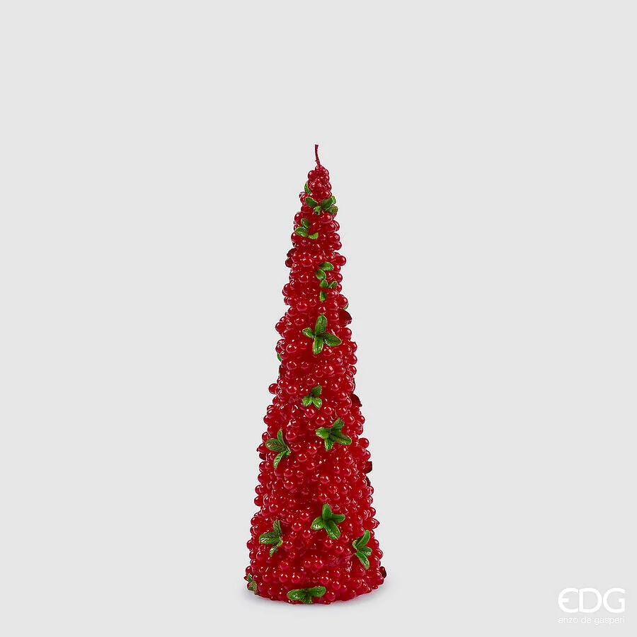 EDG Enzo De Gasperi Candela Natale Bacche Cono H 27 Cm D 8,5 Cm Verde Rosso