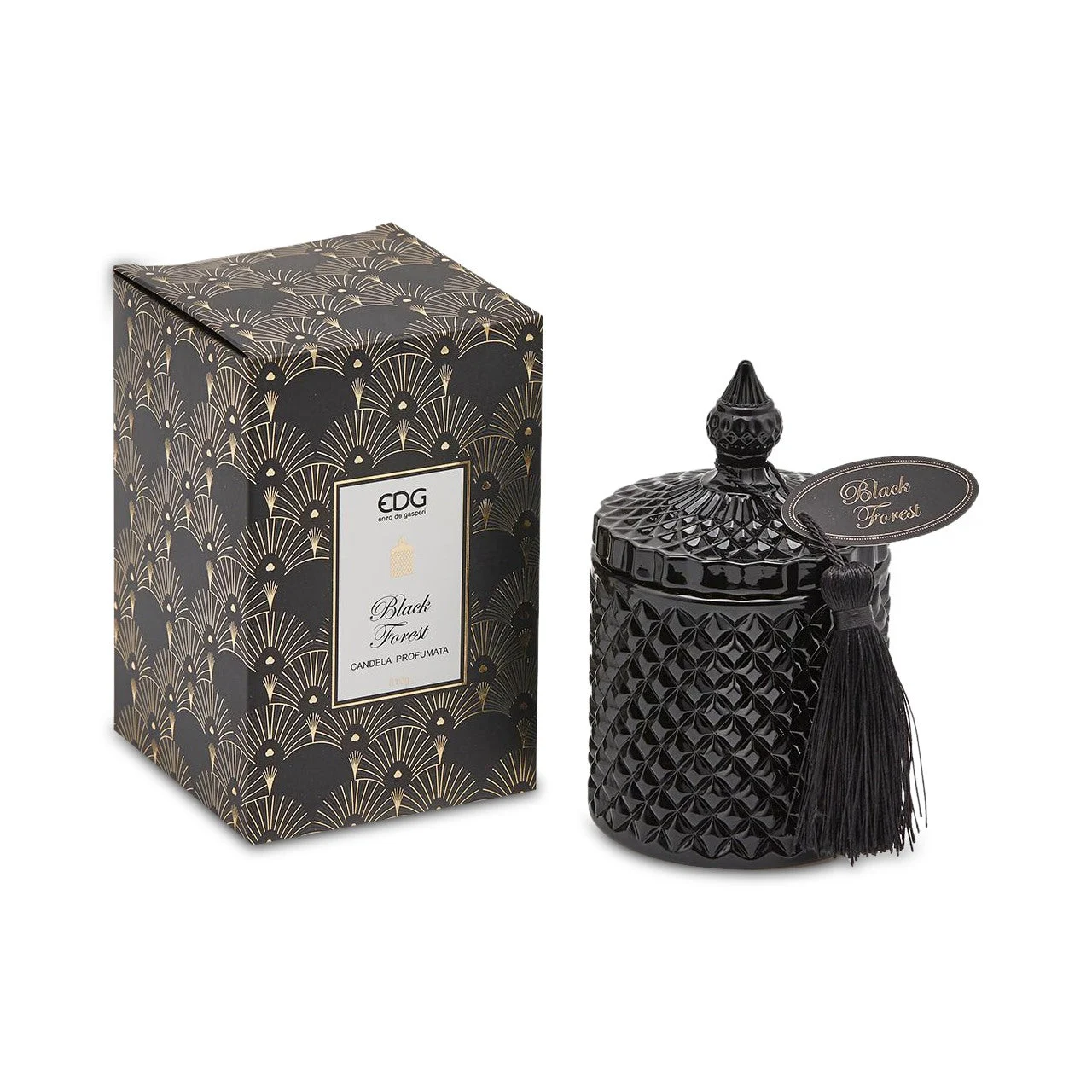 EDG Enzo De Gasperi Candela con Vetro e Nappa H 14 cm D 8 cm Black Forest