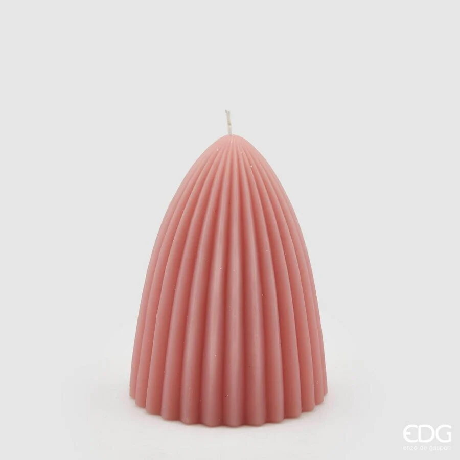 EDG Enzo De Gasperi Candela Curvy Righe H 13,5 Cm D 9 Cm Rosa Antica