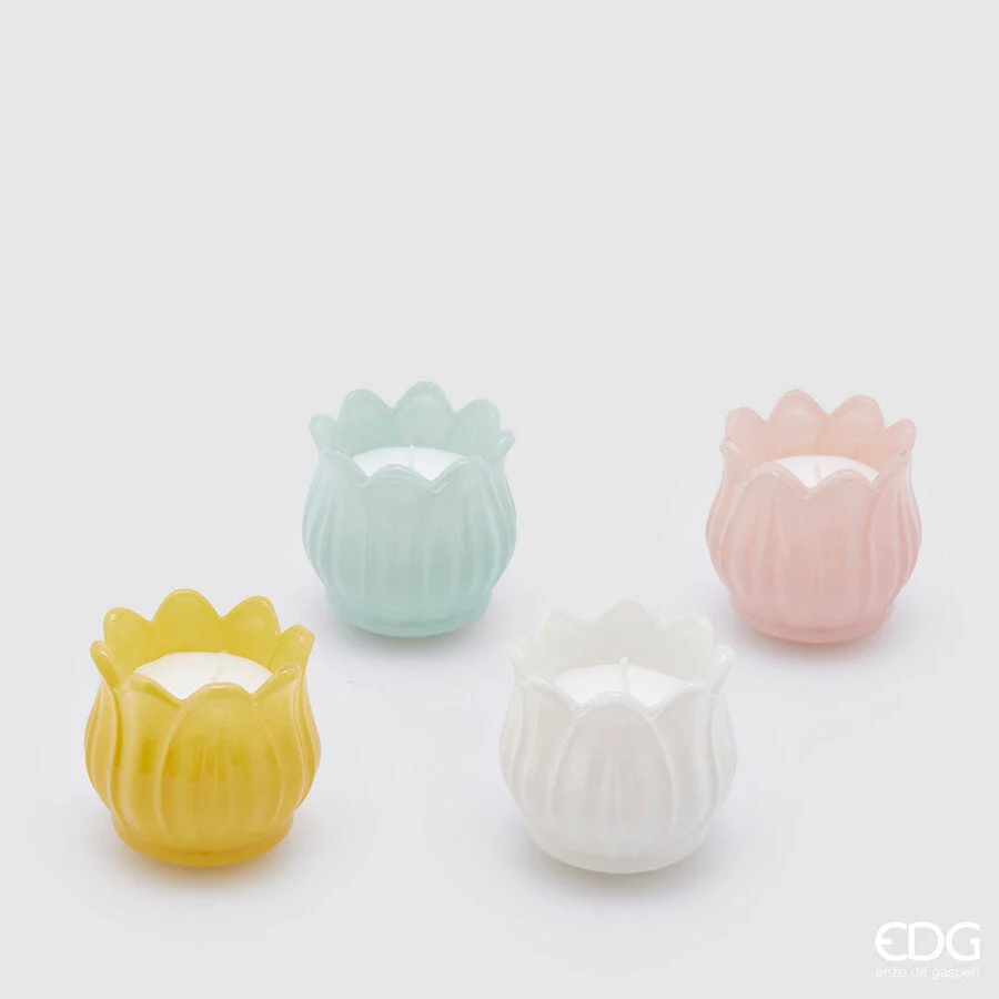 EDG Enzo De Gasperi Candela Tulipano Con Profumo H 7 Cm D 6,5 Cm 4 Pz Assortiti