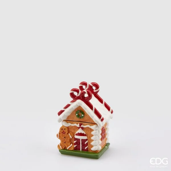 EDG Enzo De Gasperi Contenitore Natale Casetta con Fiocco H 13 Cm 9 x 8 Cm Hazelnut