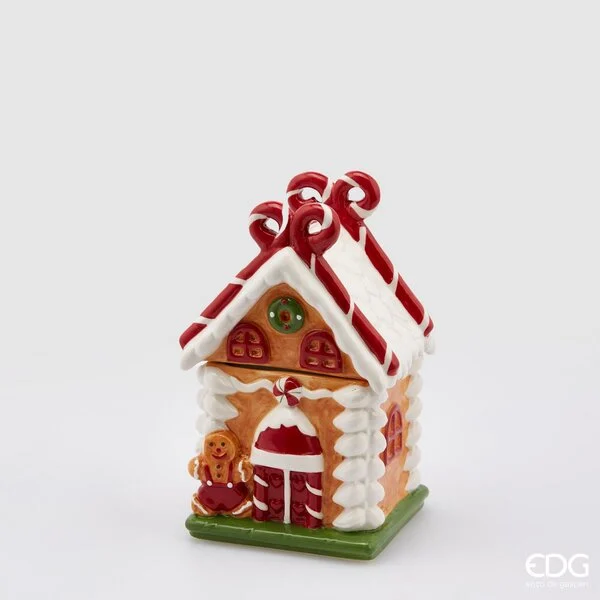 EDG Enzo De Gasperi Contenitore Natale Casetta con Fiocco H 19 Cm 11 x 10 Cm Hazelnut