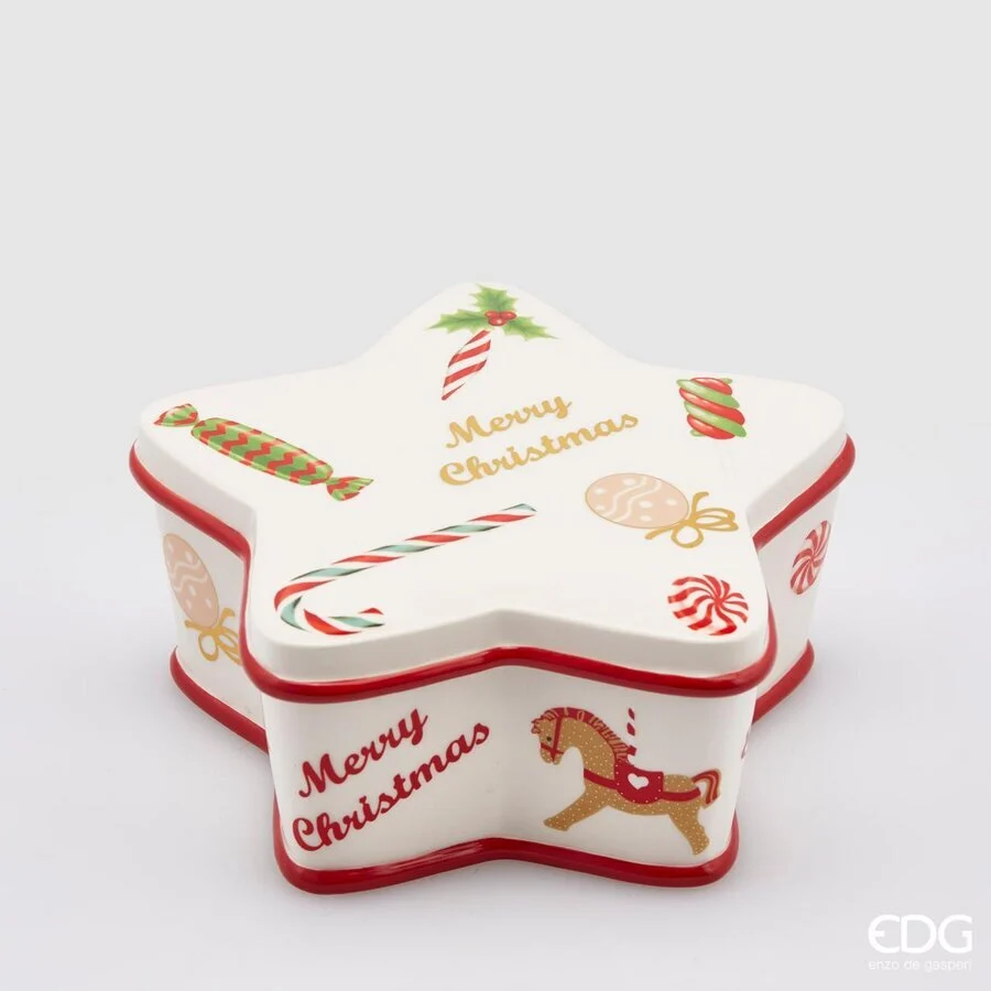 EDG Enzo De Gasperi Contenitore Natale Stella H 10 Cm D 23 Cm Verde Rosso