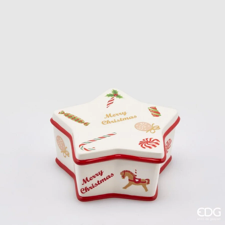 EDG Enzo De Gasperi Contenitore Natale Stella H 8 Cm D 18 Cm Verde Rosso