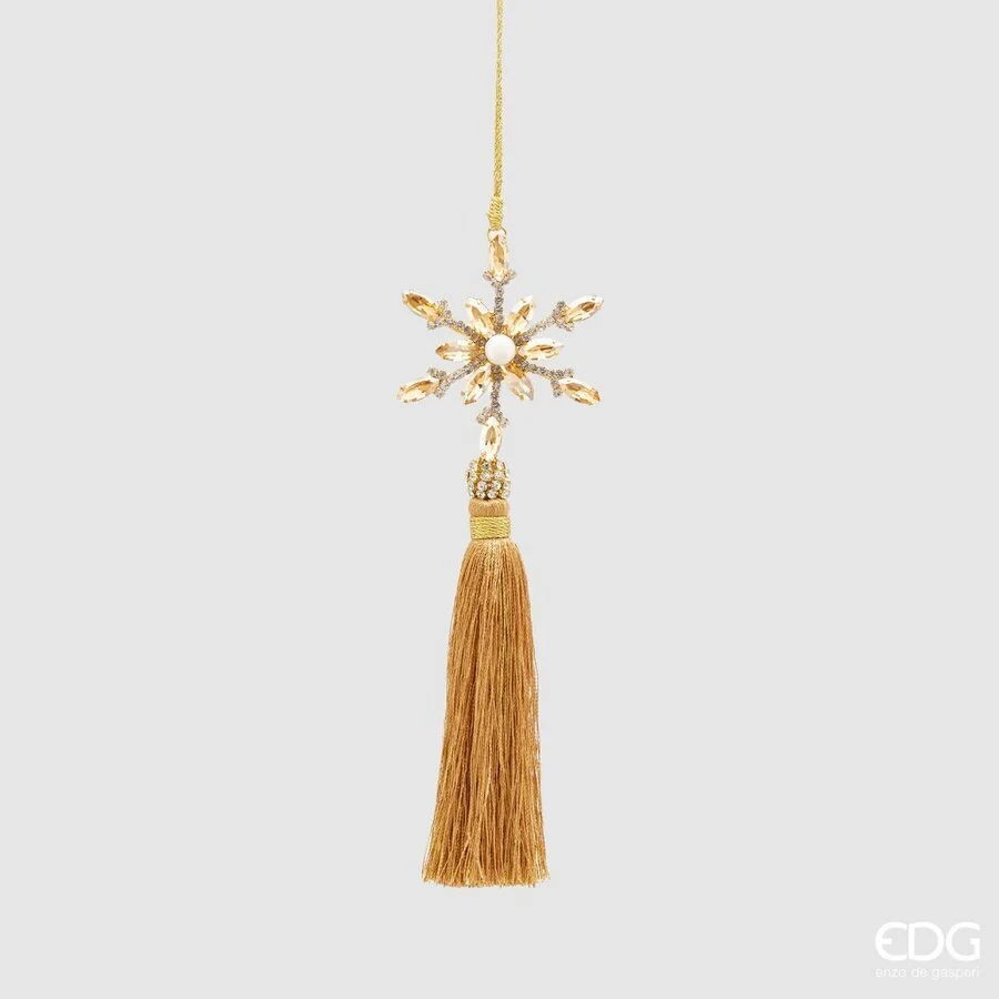 EDG Enzo De Gasperi Decorazione Natale Fiocconeve Perla con Nappa H 21 Cm Amber 1 Pz