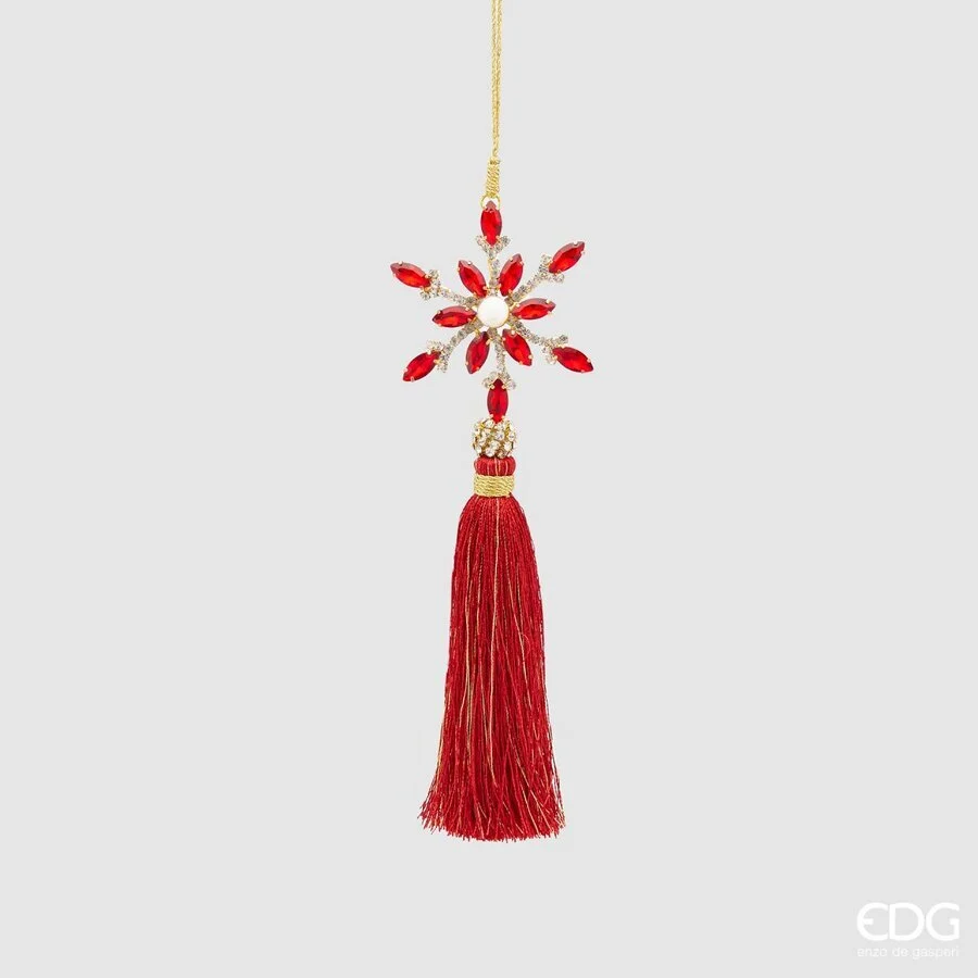 EDG Enzo De Gasperi Decorazione Natale Fiocconeve Perla con Nappa H 21 Cm Red 1 Pz