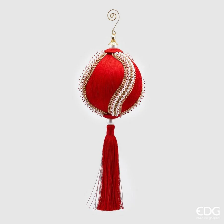 EDG Enzo De Gasperi Decorazione Natale Nappa Perle H 36 Cm D 12 Cm Red 1 Pz