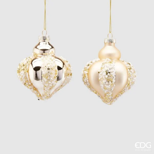 EDG Enzo De Gasperi Decorazione Natale Trottola  Vetro Perle H 10 Cm Gold 1 Pz