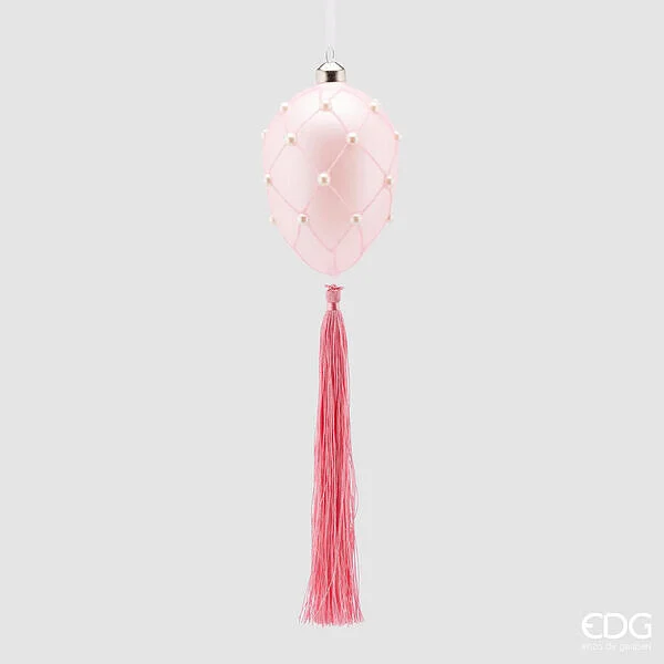 EDG Enzo De Gasperi Decoro Uovo Vetro con Perle H 11 Cm D 8 Cm Pink