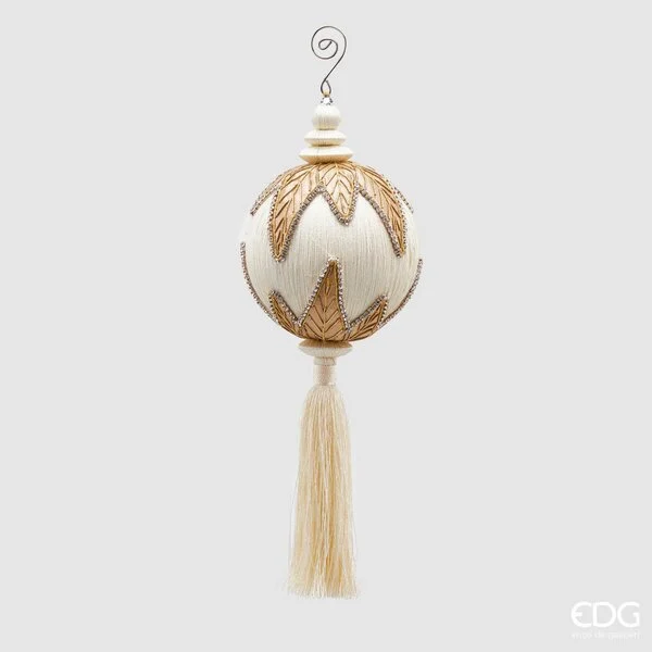 EDG Enzo De Gasperi Decoro Natale Nappa Ricamo H 36 Cm D 12 Cm Bianco Oro