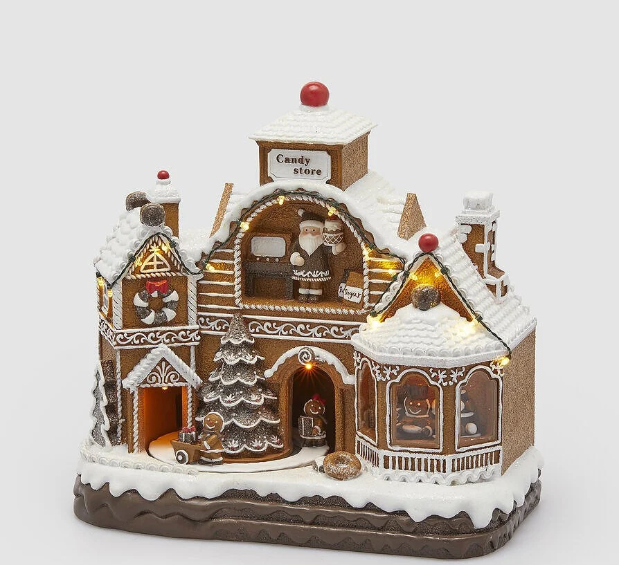 EDG Enzo De Gasperi Diorama Casetta Natale Marzapane con Babbo H 30 Cm L 31 Cm L 17 Cm Led Hazelnut
