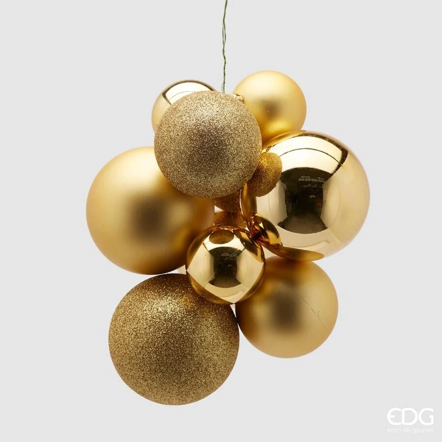 EDG Enzo De Gasperi Grappolo Palla Natale Pvc 10 Pz Gold