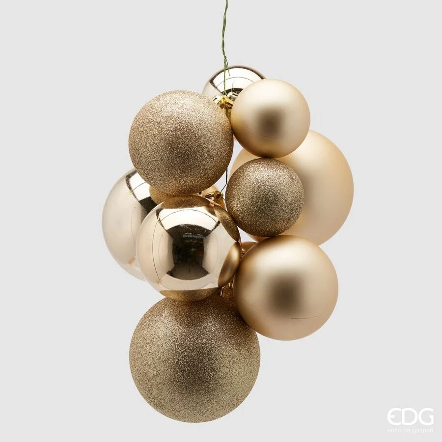 EDG Enzo De Gasperi Grappolo Palla Natale Pvc 10 Pz Light Gold