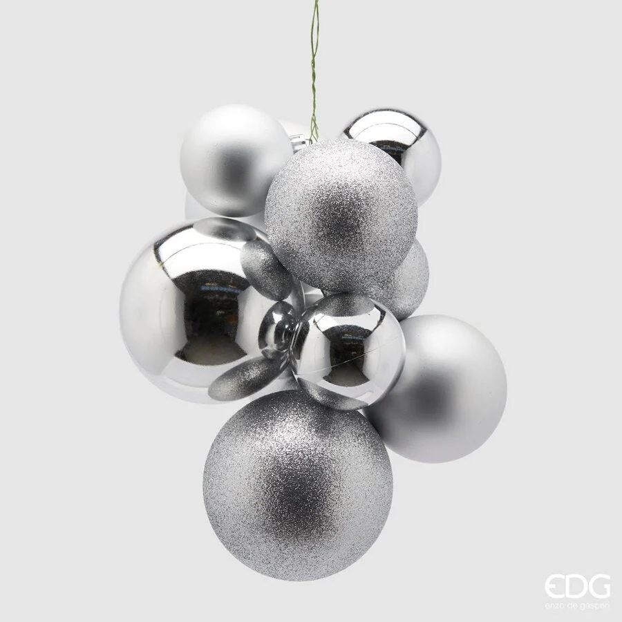 EDG Enzo De Gasperi Grappolo Palla Natale Pvc 10 Pz Silver