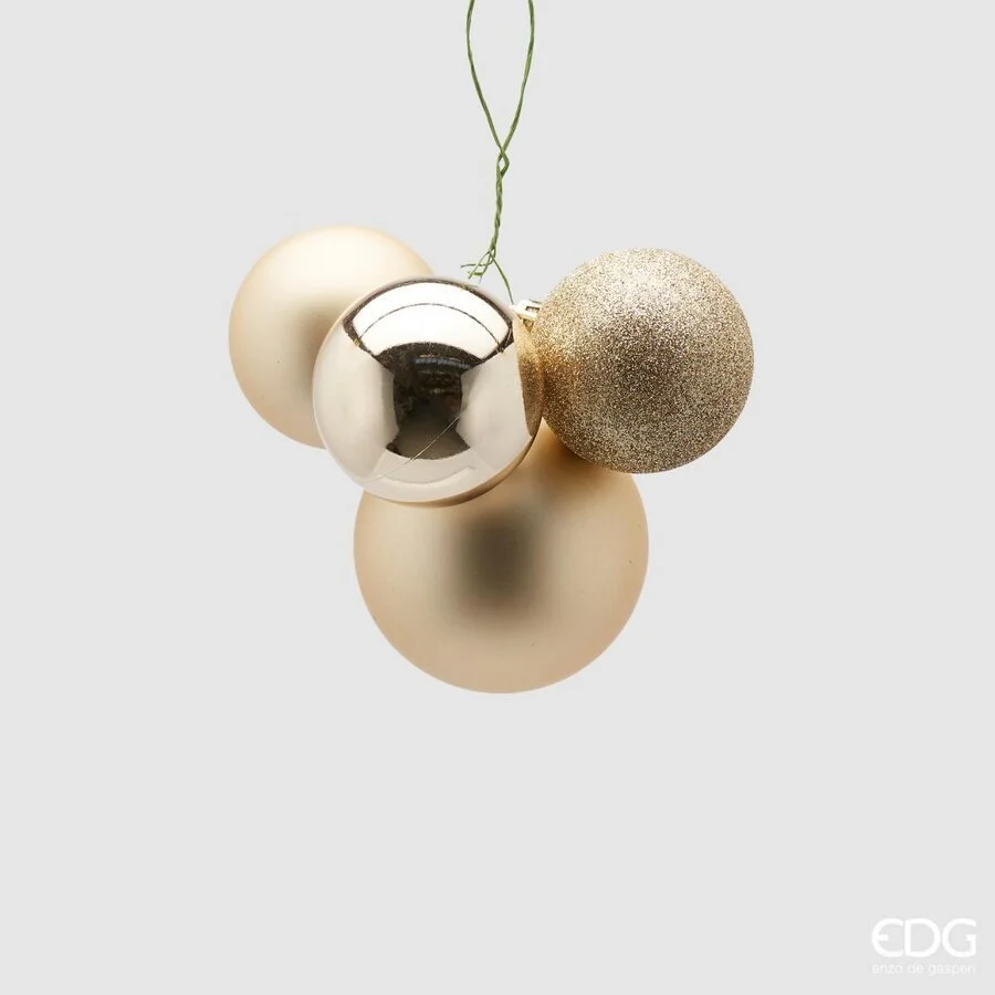 EDG Enzo De Gasperi Grappolo Palla Natale Pvc 4 Pz Light Gold